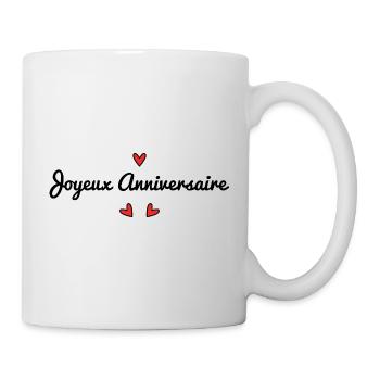 JOYEUX ANNIVERSAIRE. HAPPY BIRTHDAY. COEUR. I LOVE - Mug blanc - blanc - Droite