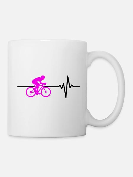 ROAD BIKE RIDING BIKE HEARTBEAT PINK BIKE - Mug - white