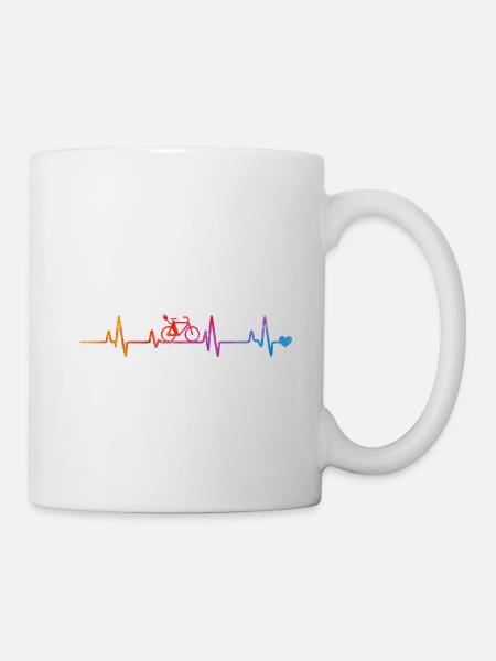 Regenbogen Fahrrad Pulslinien - Tasse - Weiß