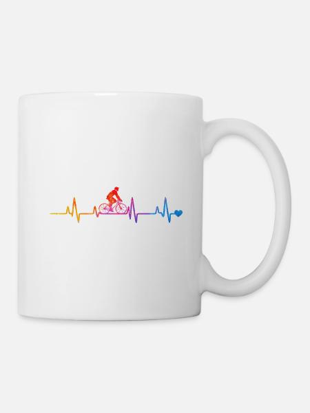 Regenbogenradeln mit Herzschlag - Tasse - Weiß