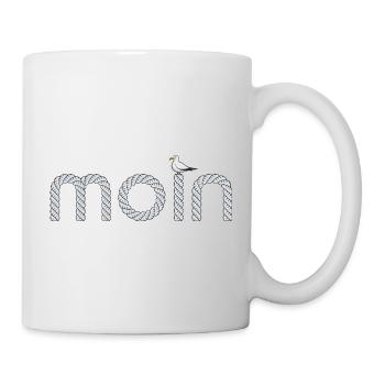 Moin Schriftzug mit kleiner Möwe - Tasse - Weiß - Rechts