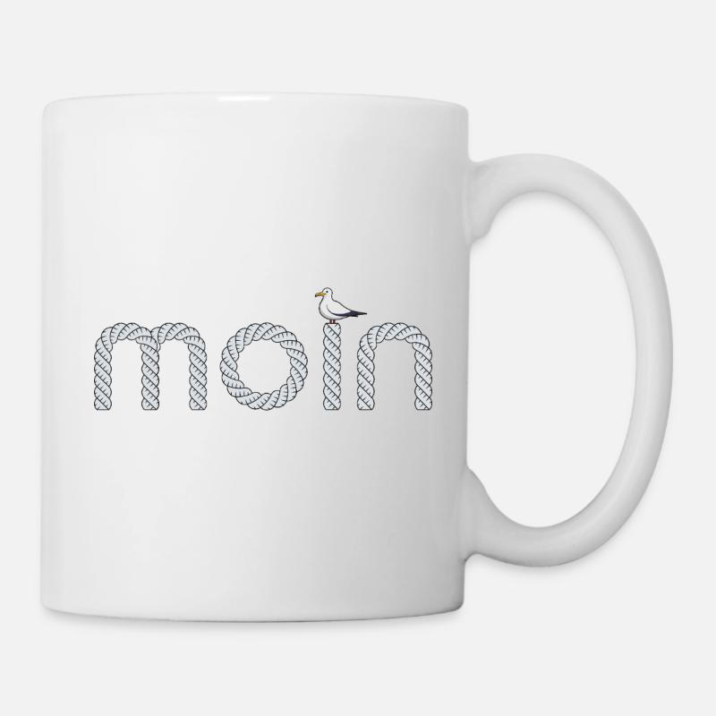 Moin Schriftzug mit kleiner Möwe - Tasse - Weiß