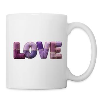 Love Schriftzug Patchwork 3D Stoff Look - Tasse - Weiß - Rechts