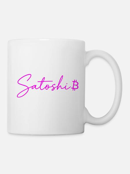Satoshi Neon Schriftzug Bitcoin Script Pink - Tasse - Weiß