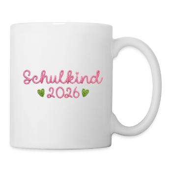Schulkind 2026 mit Herzen Faux Yarn Strickmuster  - Tasse - Weiß - Rechts