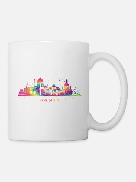 Dresdener Zwinger Skyline Bunt Stadtbild Dresden - Tasse - Weiß