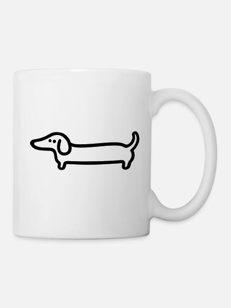 Dackel Line Art – Lustiges Hunde Design - Tasse - Weiß
