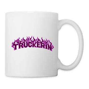 Truckerin lodernde Flammen 2 - Farbe veränderbar - Tasse - Weiß - Rechts