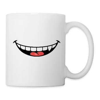 Freches Grinsen – Cartoon-Mund mit roter Zunge - Tasse - Weiß - Rechts