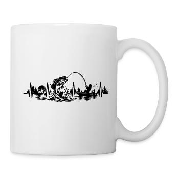 Angler Herzschlag EKG Fischer Boot Natur - Tasse - Weiß - Rechts