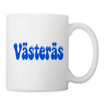 Västerås in blauen Buchstaben - Tasse - Weiß - Rechts