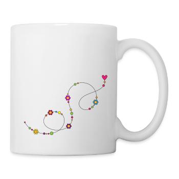 Ornament mit Blumen, Herz und Punkten - Tasse - Weiß - Rechts