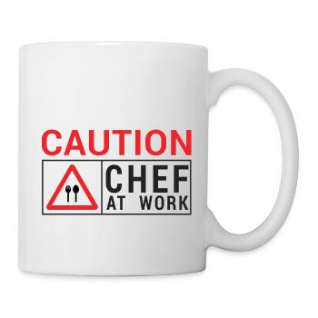 Cuisinier / Chef: Mise en garde - Chef au travail. - Mug blanc - blanc - Droite