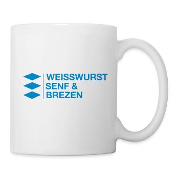 Weißwurst, Senf und Brezen bayrisches Geschenk - Tasse - Weiß - Rechts