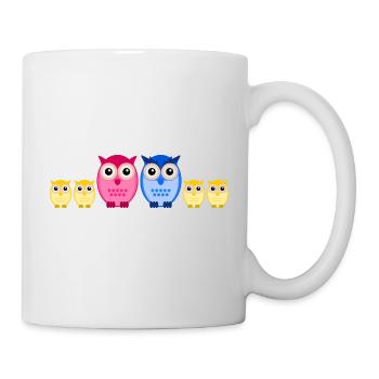 Eule Familie vier Kinder - Tasse - Weiß - Rechts