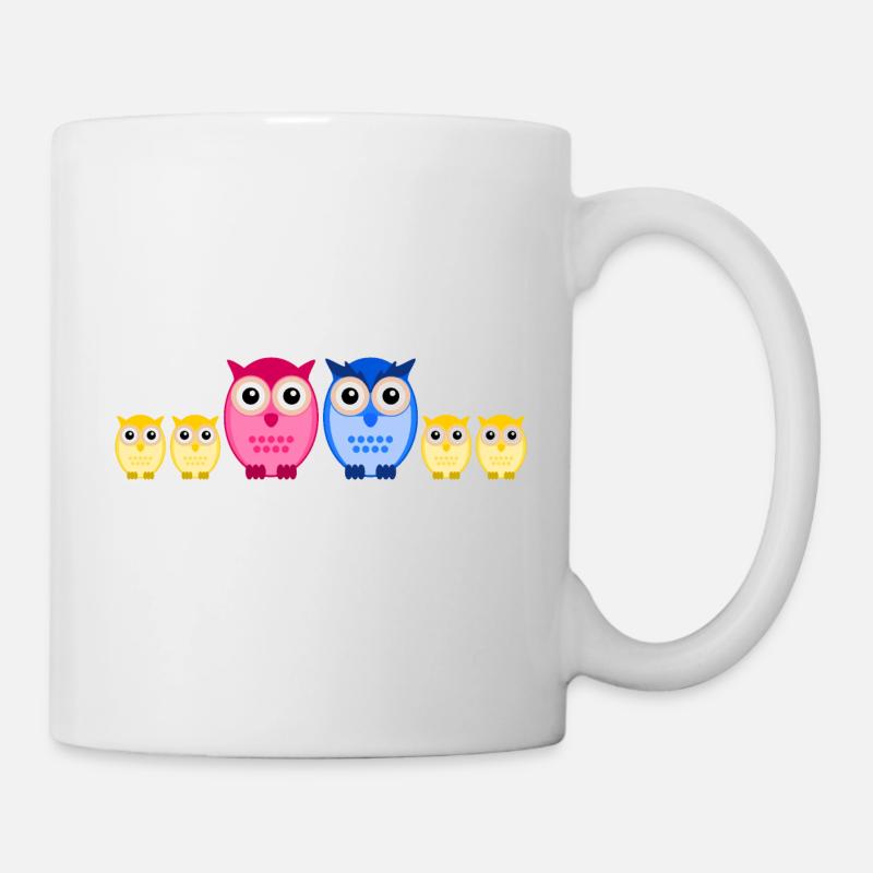 Eule Familie vier Kinder - Tasse - Weiß