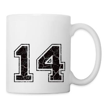 Zahl 14 im Used Look - Tasse - Weiß - Rechts
