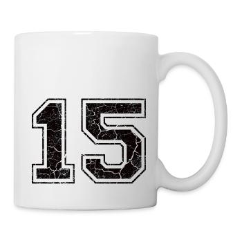 Zahl 15 im Used Look - Tasse - Weiß - Rechts