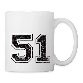 Zahl 51 im Vintage-Shabby-Chic - Tasse - Weiß - Rechts