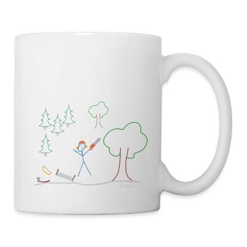 Holzfäller Strichmännchen, Wald Baum Motorsäge - Tasse - Weiß - Rechts