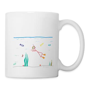 Plongeur, figure, femme, snorkeling, mer, travail - Mug blanc - blanc - Droite
