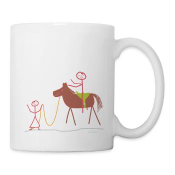 Reitlehrer Strichmännchen, Frau Pferd Sport - Tasse - Weiß - Rechts