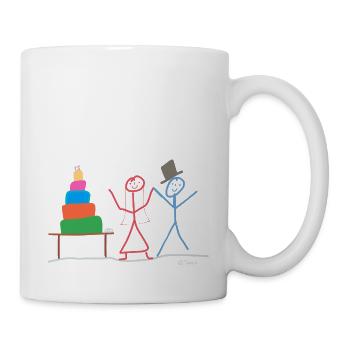 Strichmännchen Ehe Kuchen Ringe Strichfrau Heirat - Tasse - Weiß - Rechts