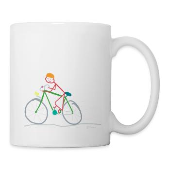 Road bike stick figure woman mobility sustainable - Mug - white - Right