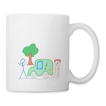 Elektroauto Strichmännnchen, Umweltschutz Akku - Tasse - Weiß - Rechts