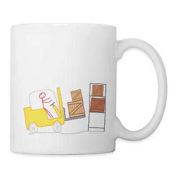 Forklift stick figure logistics woman warehouse - Mug - white - Right