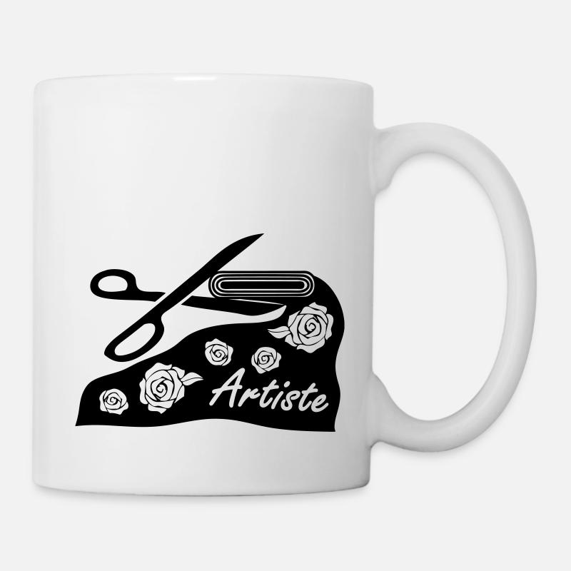 With fabric and scissors for art project - Mug - white