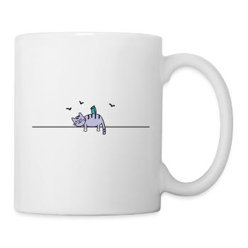 Schlafende Katze mit Vogel - Tasse - Weiß - Rechts