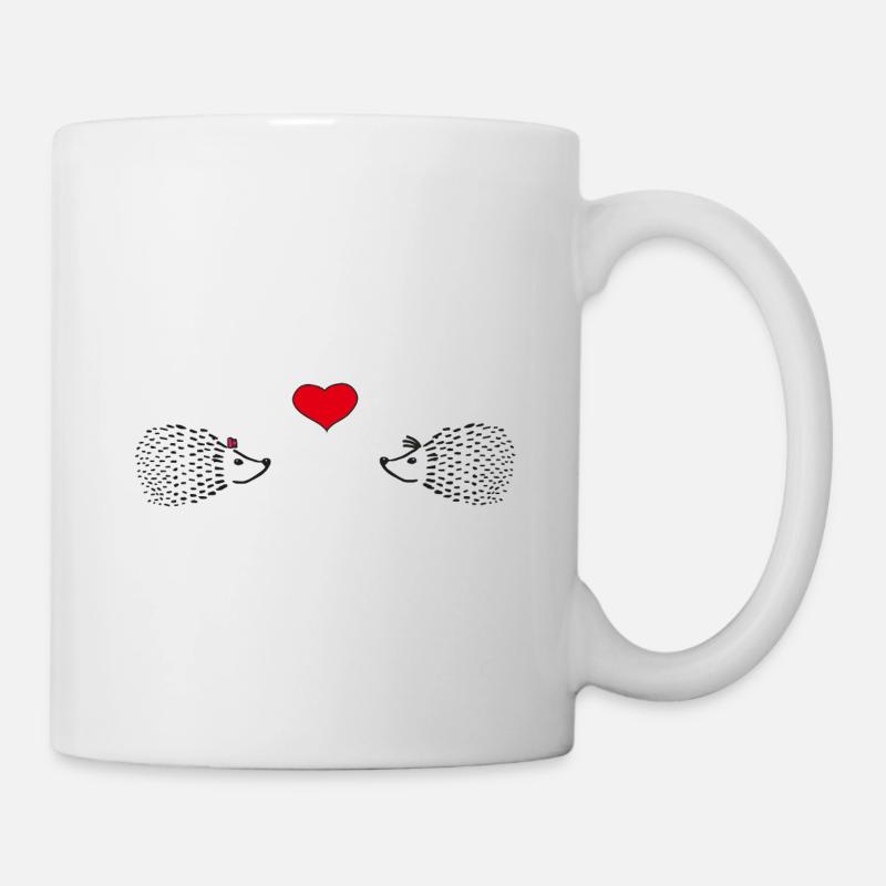 Hedgehogs in love - hedgehog couples with hearts - Mug - white