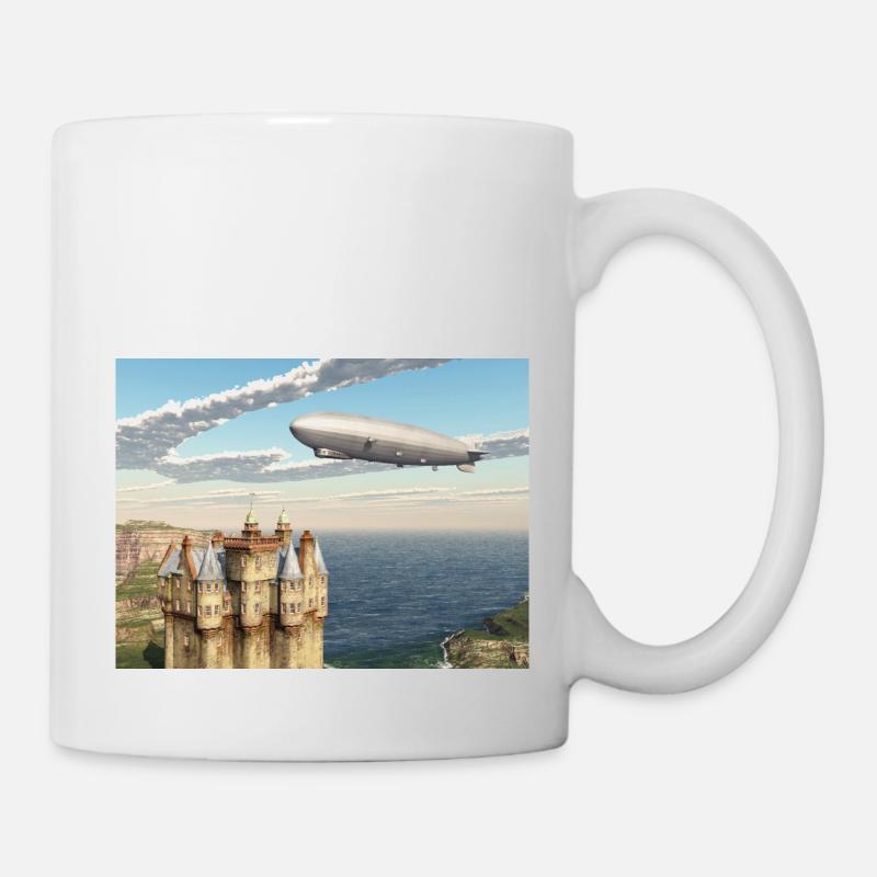 Schottisches Schloss und Zeppelin - Tasse - Weiß