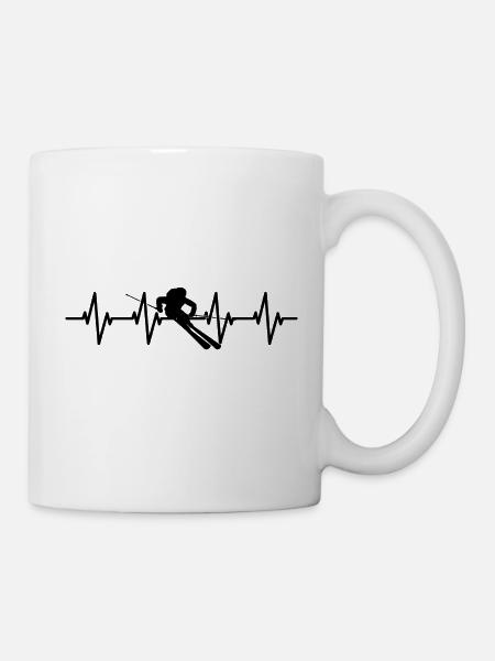 Skier Heartbeat, Heartbeat, Winter Sports, Ski - Mug - white