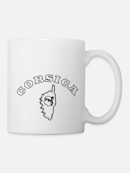 T-shirt souvenir Corse, carte et emblème de l’île - Mug blanc - blanc