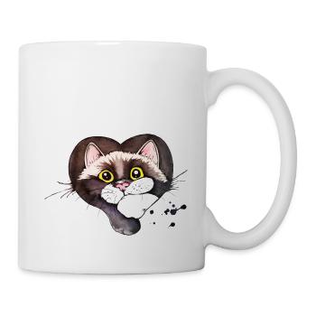 black and white cat, heart - Mug - white - Right