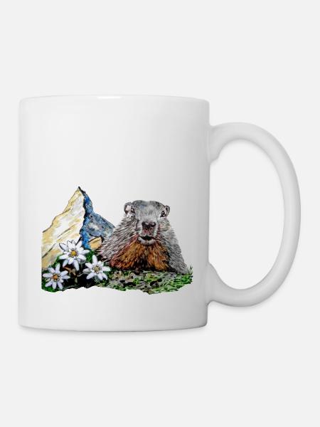 Scherenschnitt Alpen Matterhorn Murmeltier - Tasse - Weiß