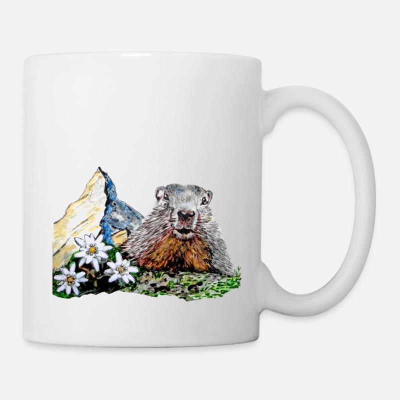 Scherenschnitt Alpen Matterhorn Murmeltier - Tasse - Weiß