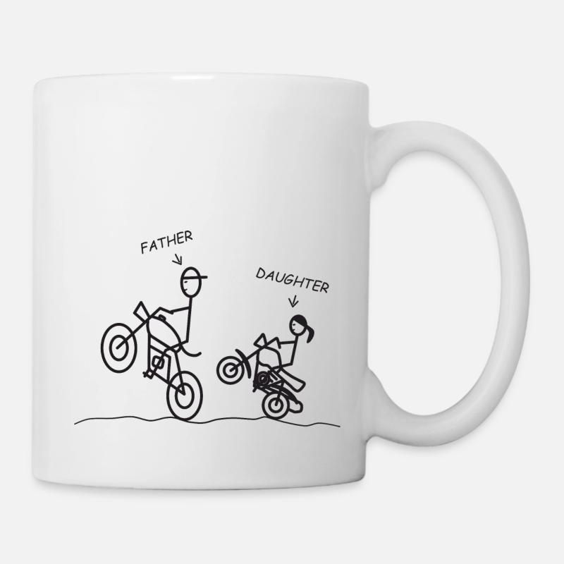 Strichmännchen Vater und Tochter auf dem Motorrad - Tasse - Weiß