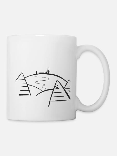 Brocken mit Wald und Weg schwarz - Tasse - Weiß