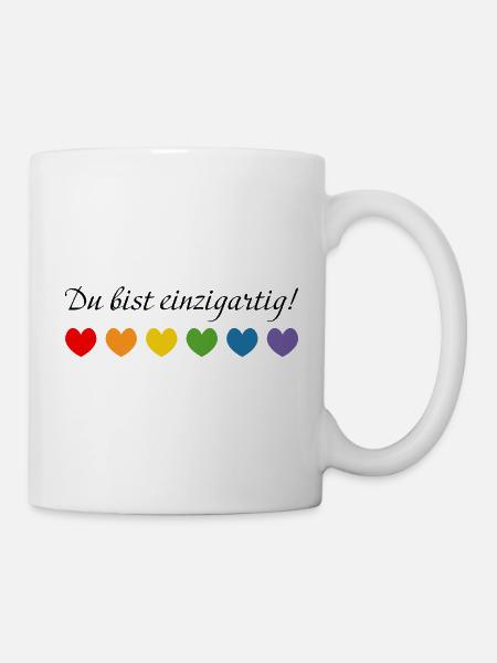 Regenbogenherzchen du bist einzigartig - Tasse - Weiß