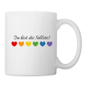 Regenbogenherzchen du bist die tollste - Tasse - Weiß - Rechts