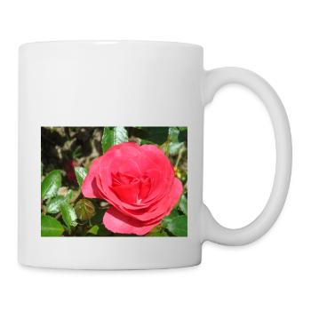 Rose rot mit grünen Blättern - Tasse - Weiß - Rechts