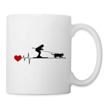 Cat Skijöring Skifahren Wintersport Herzschlag Puls - Tasse - Weiß - Rechts