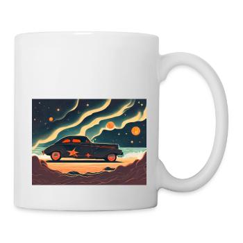 Retro poster with hot rod at night - Mug - white - Right