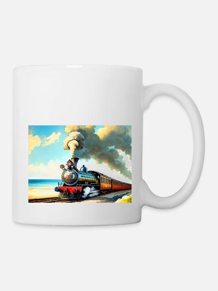 Dampflok am Strand - Tasse - Weiß