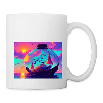 Ship in the round bottle colorful - Mug - white - Right