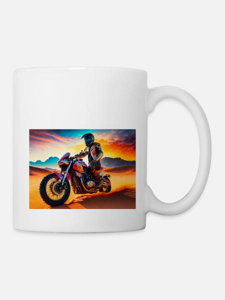 Motorcycle Motocross in Desert at Sunset - Mug - white