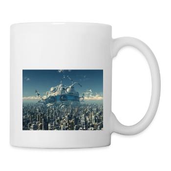 Riesiges Raumschiff in einer Großstadt - Tasse - Weiß - Rechts